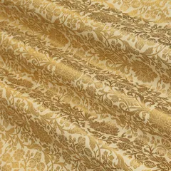 Off-White and Gold Weave Satin Brocade Fabric