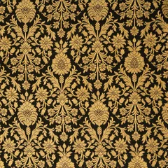 Charcoal Black and Gold Weave Satin Brocade Fabric