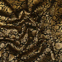 Charcoal Black and Gold Weave Satin Brocade Fabric