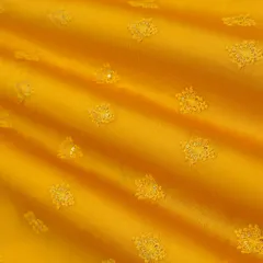 Marigold Yellow Kora Silk Chanderi Embroidery Fabric