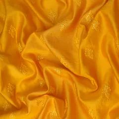 Marigold Yellow Kora Silk Chanderi Embroidery Fabric
