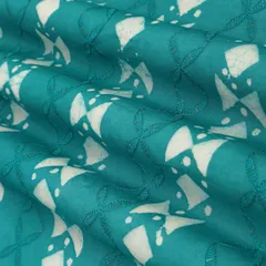 Teal Blue Batik Print Embroidery Lawn Cotton Fabric