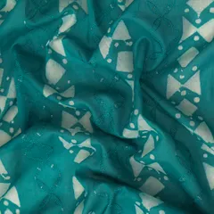 Teal Blue Batik Print Embroidery Lawn Cotton Fabric