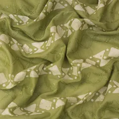 Mint Green Batik Print Embroidery Lawn Cotton Fabric