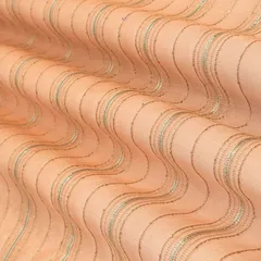 Peach and Silver Zari Embroidery CHanderi Fabric