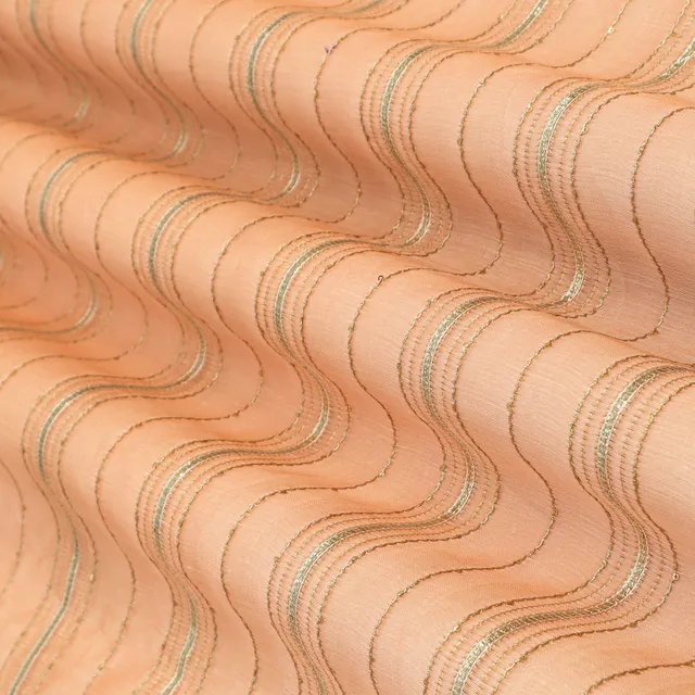 Peach and Silver Zari Embroidery CHanderi Fabric