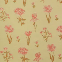 Beige Muslin Floral Print Fabric