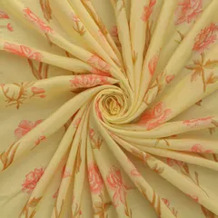 Beige Muslin Floral Print Fabric
