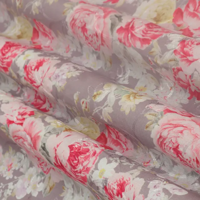 Cloud Gray Cotton Floral Print Self Embroidery Fabric