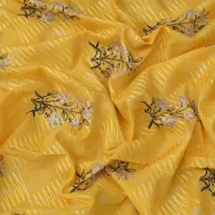 Bright Yellow Cotton Print Self Embroidery Fabric