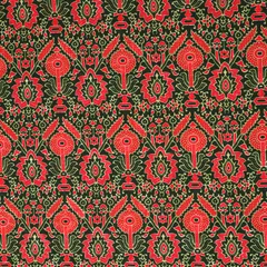 Black Cotton Vintage Red Floral Print Self Embroidery Fabric