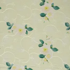 Chiffon White Cotton Floral Print Self Embroidery Fabric