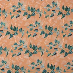 Amber Brown Cotton Floral Print Self Embroidery Fabric