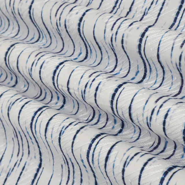 Pearl White Cotton Stripe Print Self Embroidery Fabric
