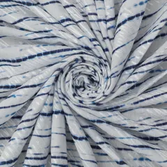 Pearl White Cotton Stripe Print Self Embroidery Fabric