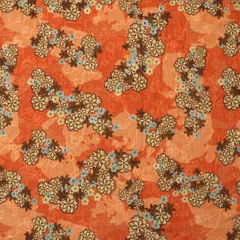 Tangerine Orange Cotton Floral Print Self Embroidery Fabric