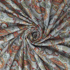 Gray Cotton Floral Print Self Embroidery Fabric