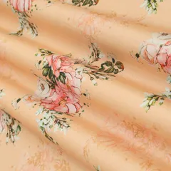 Beige Glace Cotton Floral Print Fabric