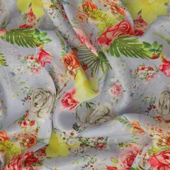 Coin Gray Glace Cotton Floral Print Fabric