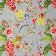 Coin Gray Glace Cotton Floral Print Fabric