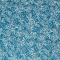 Azure Blue Glace Cotton Floral Print Fabric