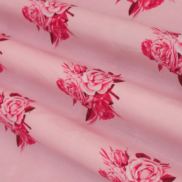 Rouge Pink Glace Cotton Floral Print Fabric
