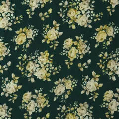 Bottle Green Cotton Floral Print Self Embroidery Fabric