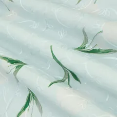 Alabaster White Cotton Floral Print Self Embroidery Fabric