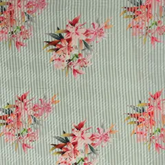 Powder Blue Cotton Floral Print Self Embroidery Fabric