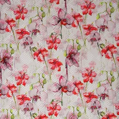 Barley Pink Cotton Floral Print Self Embroidery Fabric