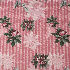 Coral Pink Cotton Floral Print Self Embroidery Fabric