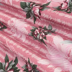 Coral Pink Cotton Floral Print Self Embroidery Fabric