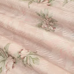 Taffy Pink Cotton Floral Print Self Embroidery Fabric