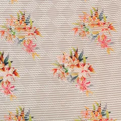Cream Cotton Floral Print Self Embroidery Fabric