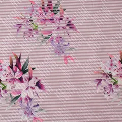Lilac Cotton Floral Print Self Embroidery Fabric