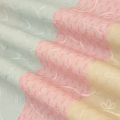 Beige & Baby Pink Cotton Floral Print Self Embroidery Fabric
