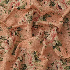 Rouge Pink Kota Floral Print Threadwork Embroidery Fabric
