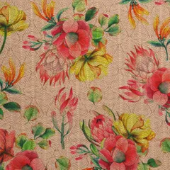 Baby Pink Kota Floral Print Threadwork Embroidery Fabric