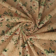 Light Pink Kota Floral Print Threadwork Embroidery Fabric