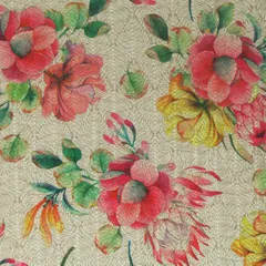 Snow White Kota Floral Print Threadwork Embroidery Fabric