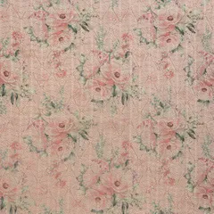 Powder Pink Kota Floral Print Threadwork Embroidery Fabric