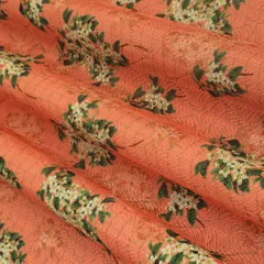 Carrot Pink Kota Floral Print Threadwork Embroidery Fabric