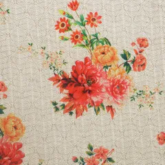 Crystal Pink Kota Floral Print Threadwork Embroidery Fabric