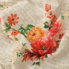 Crystal Pink Kota Floral Print Threadwork Embroidery Fabric