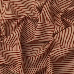 Tomato Red & Ecru Brown Cotton Kalamkari Print Fabric