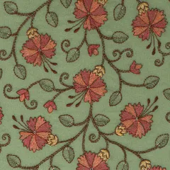 Mint Green Georgette Floral Threadwork Embroidery Fabric