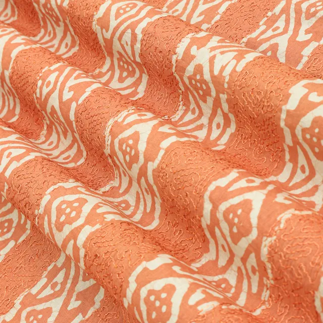 Carnation Pink Cotton Batik Print Threadwork Fabric