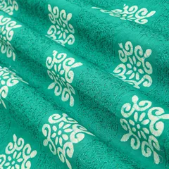 Cyan Cotton Batik Print Threadwork Embroidery Fabric