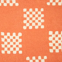 Carrot Pink Cotton Batik Print Threadwork Embroidery Fabric