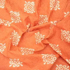 Salmon Pink Cotton Batik Print ThreadworkEmbroidery Fabric